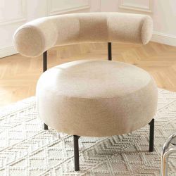 Fauteuil FAREL tissu chenille beige et pieds métal noir