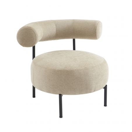 Fauteuil FAREL tissu chenille beige et pieds métal noir