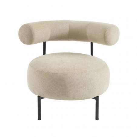 Fauteuil FAREL tissu chenille beige et pieds métal noir