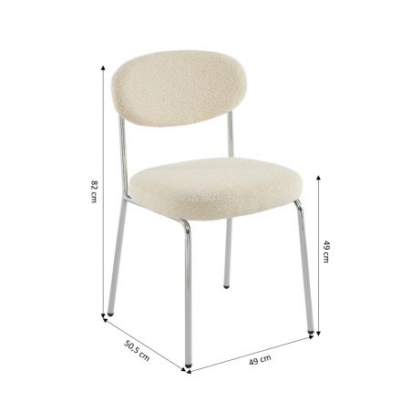 Lot de 2 chaises VICK bouclette écrue et pieds chromés