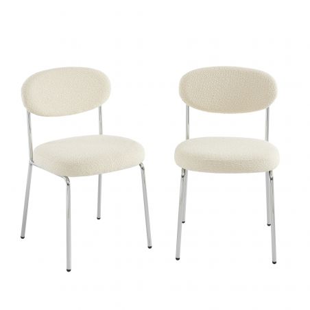 Lot de 2 chaises VICK bouclette écrue et pieds chromés