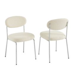 Lot de 2 chaises VICK bouclette écrue et pieds chromés