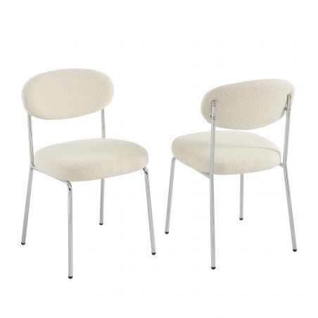 Lot de 2 chaises VICK bouclette écrue et pieds chromés