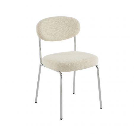 Lot de 2 chaises VICK bouclette écrue et pieds chromés