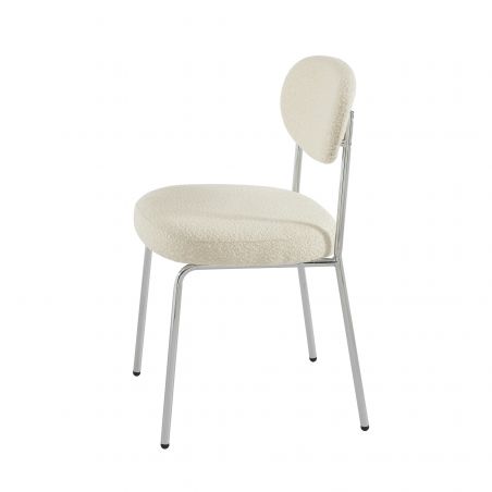 Lot de 2 chaises VICK bouclette écrue et pieds chromés