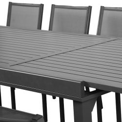 Ensemble table et chaises DINA 12 places en aluminium gris foncé avec plateau extensible