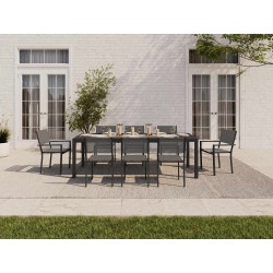 Ensemble repas DINA gris foncé 8 places  en aluminium avec table extensible