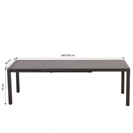 Ensemble repas DINA gris foncé 8 places  en aluminium avec table extensible