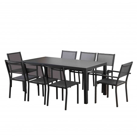 Ensemble repas DINA gris foncé 8 places  en aluminium avec table extensible