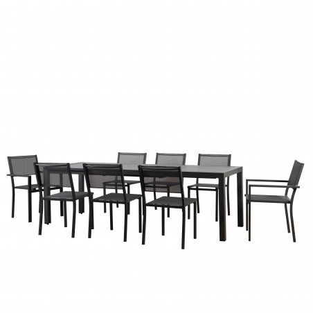 Ensemble repas DINA gris foncé 8 places  en aluminium avec table extensible