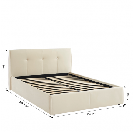 Lit coffre SEGURO velours beige 140x190 sommier inclus