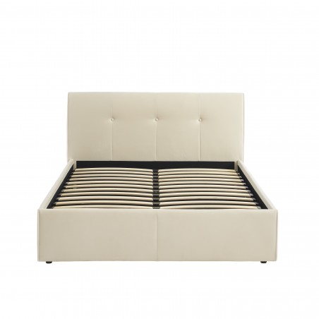 Lit coffre SEGURO velours beige 140x190 sommier inclus