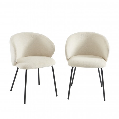 Lot de 2 chaises CASSIE tissu chenille écru et pieds métal noir