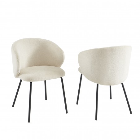 Lot de 2 chaises CASSIE tissu chenille écru et pieds métal noir